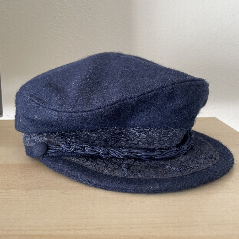 AEGEAN GREEK FISHERMANS CAP Wool Blend Made In Greece 21 inch Athens Navy Blue